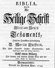 Die Titelseite der deutschen Bibel aus der Druckerei von Christoph Saur